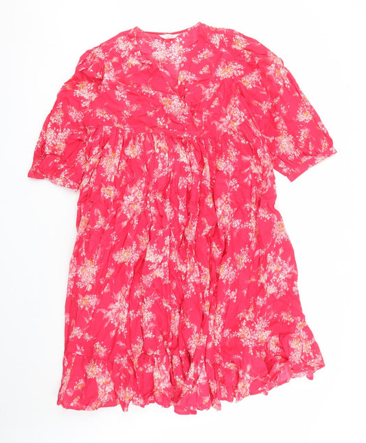 Per Una Womens Red Geometric 100% Cotton Trapeze & Swing Size M V-Neck Pullover