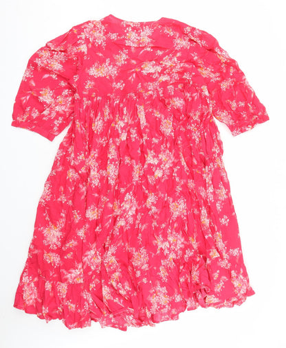 Per Una Womens Red Geometric 100% Cotton Trapeze & Swing Size M V-Neck Pullover