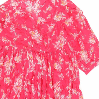 Per Una Womens Red Geometric 100% Cotton Trapeze & Swing Size M V-Neck Pullover