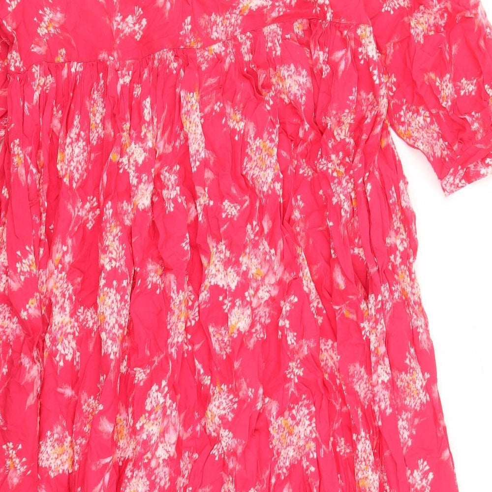 Per Una Womens Red Geometric 100% Cotton Trapeze & Swing Size M V-Neck Pullover