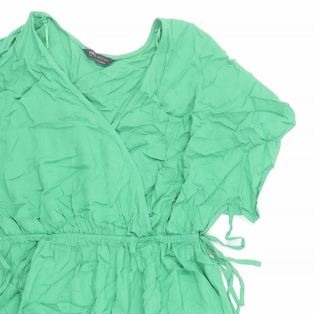Marks and Spencer Womens Green Viscose A-Line Size 14 V-Neck Pullover - Elasticated Waist