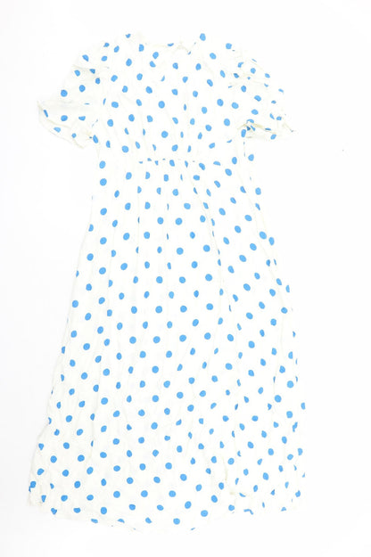 Marks and Spencer Womens Ivory Polka Dot Viscose Maxi Size 16 Round Neck Zip