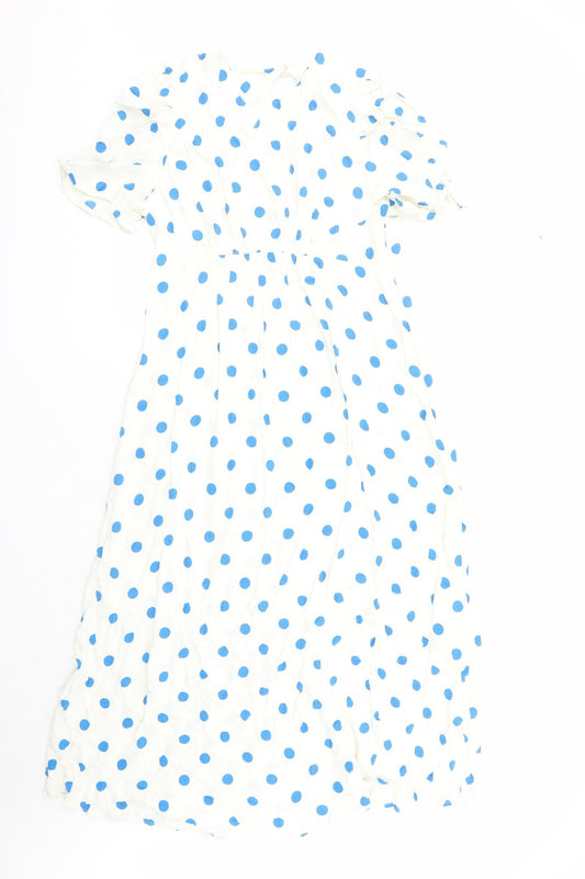 Marks and Spencer Womens Ivory Polka Dot Viscose Maxi Size 16 Round Neck Zip