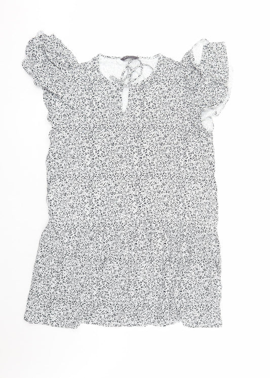 Marks and Spencer Womens Blue Floral Viscose A-Line Size 20 Round Neck Pullover - Keyhole Neckline