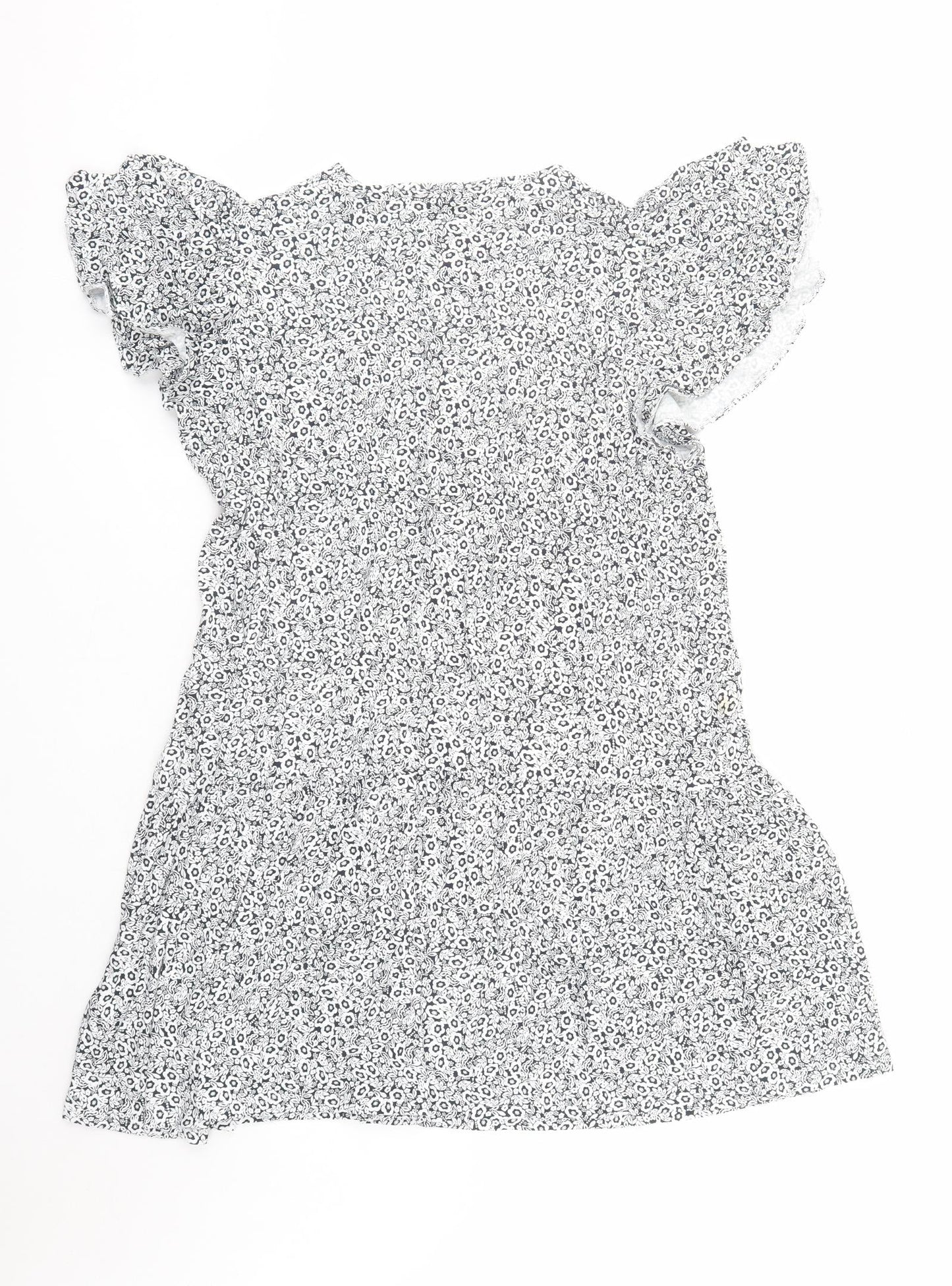 Marks and Spencer Womens Blue Floral Viscose A-Line Size 20 Round Neck Pullover - Keyhole Neckline
