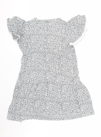 Marks and Spencer Womens Blue Floral Viscose A-Line Size 20 Round Neck Pullover - Keyhole Neckline
