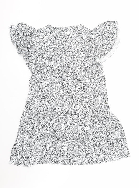 Marks and Spencer Womens Blue Floral Viscose A-Line Size 20 Round Neck Pullover - Keyhole Neckline