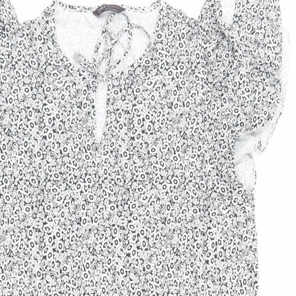 Marks and Spencer Womens Blue Floral Viscose A-Line Size 20 Round Neck Pullover - Keyhole Neckline