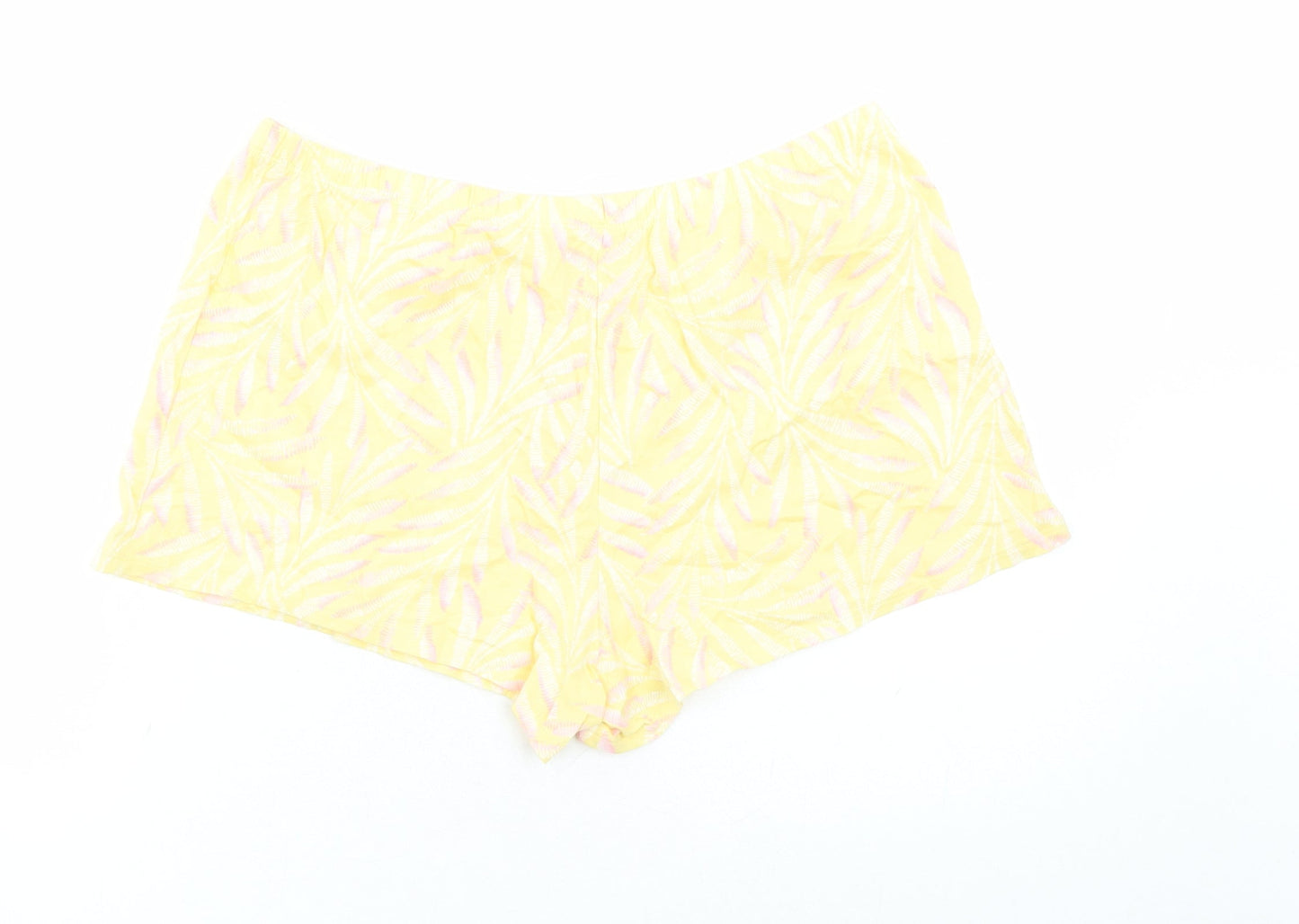 Marks and Spencer Womens Yellow Geometric 100% Cotton Top Sleep Shorts Size M - Elasticated Waist
