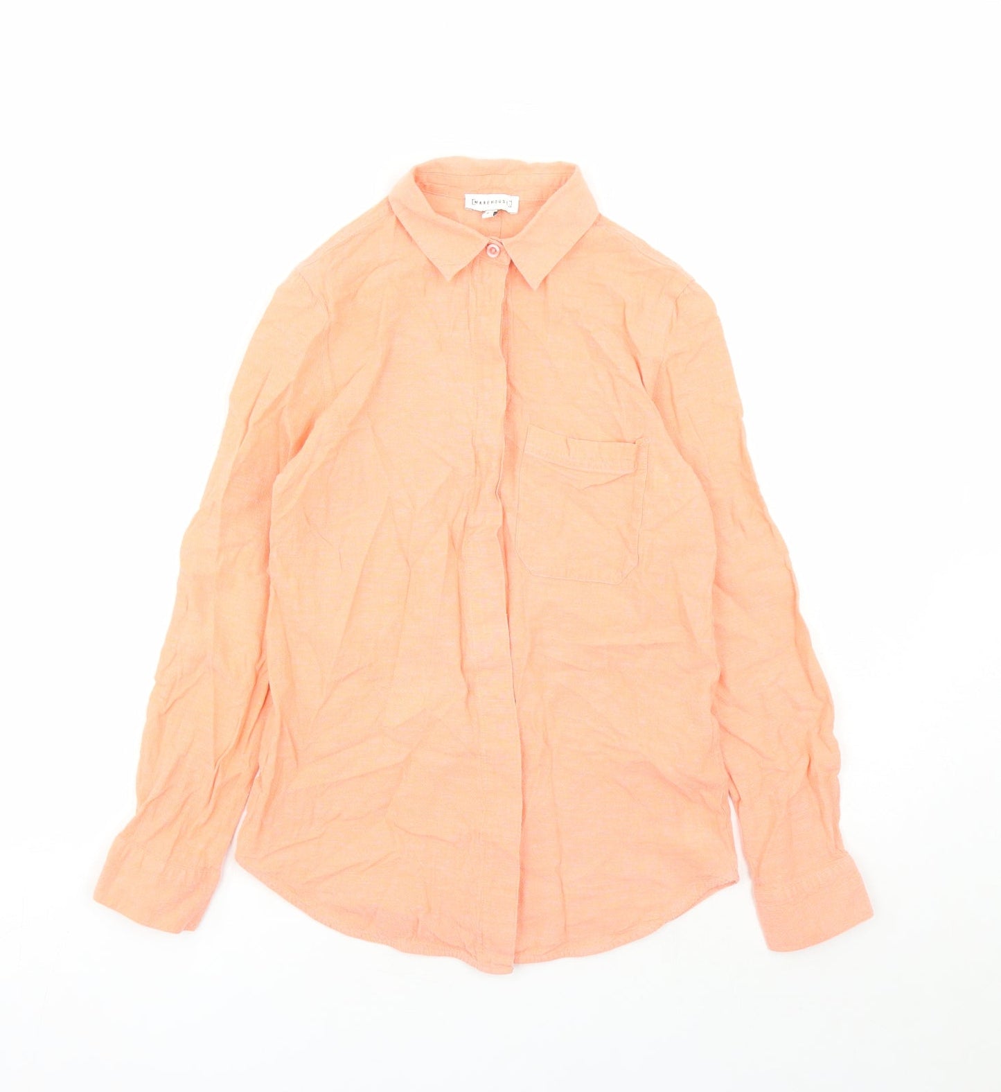 Womens UK Size 8 Warehouse Orange Basic Button-Up
