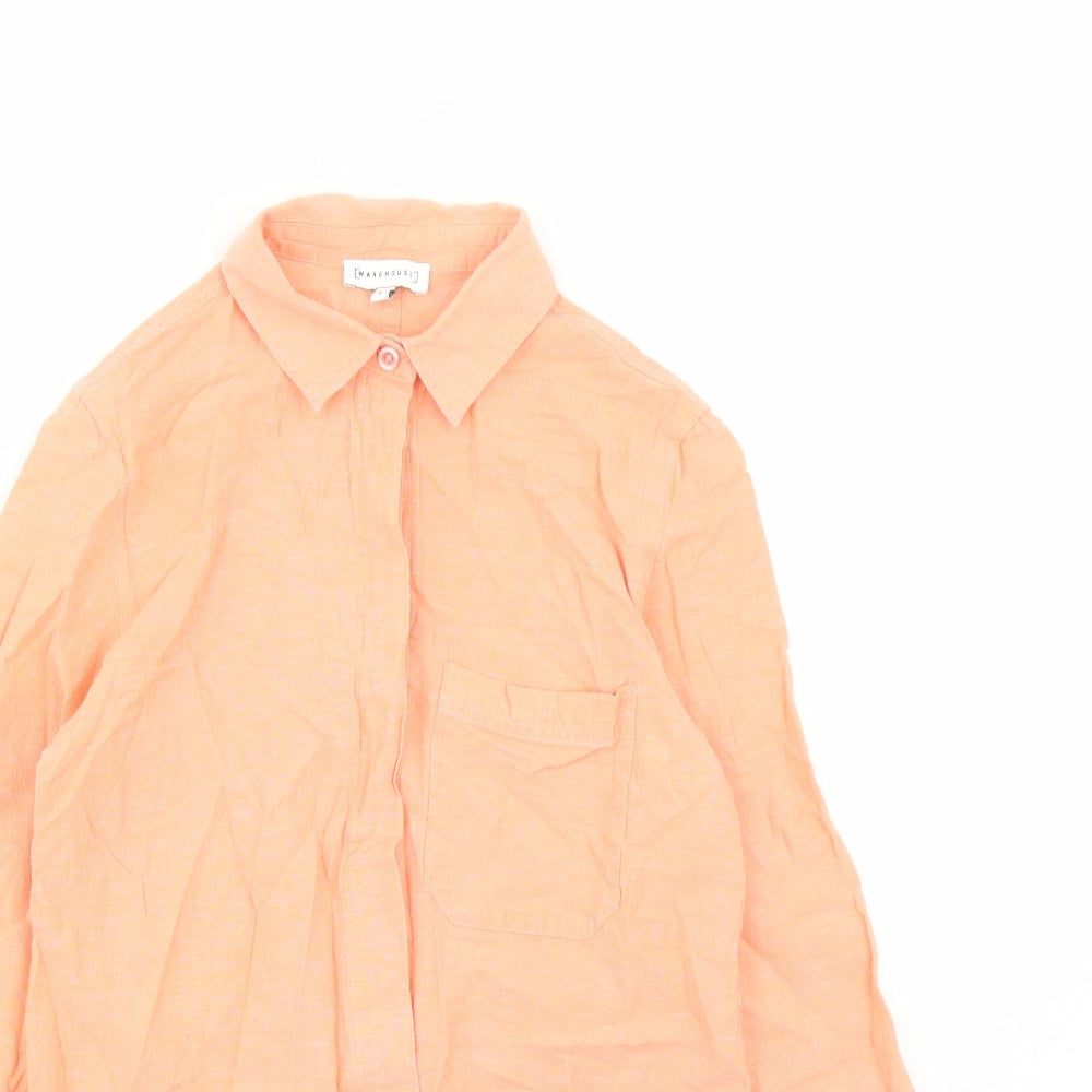 Womens UK Size 8 Warehouse Orange Basic Button-Up