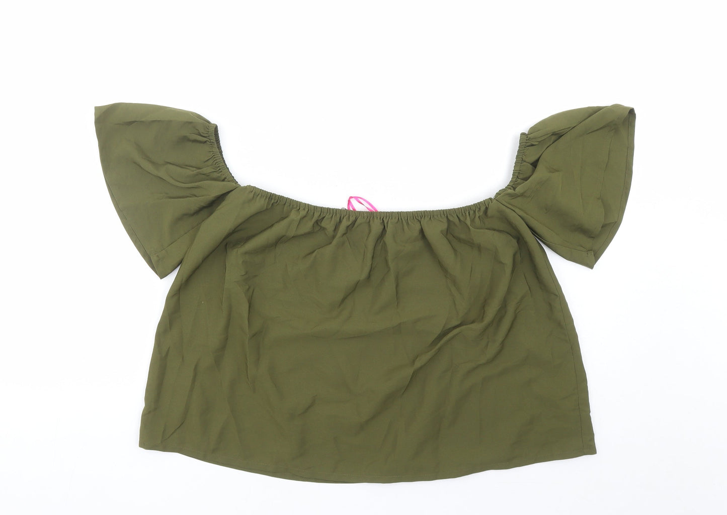 Boohoo Womens Green Polyester Basic Blouse Size 10 Off the Shoulder