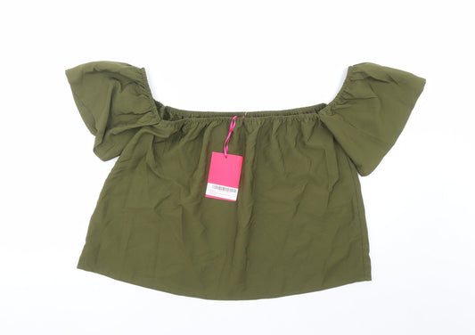Boohoo Womens Green Polyester Basic Blouse Size 10 Off the Shoulder