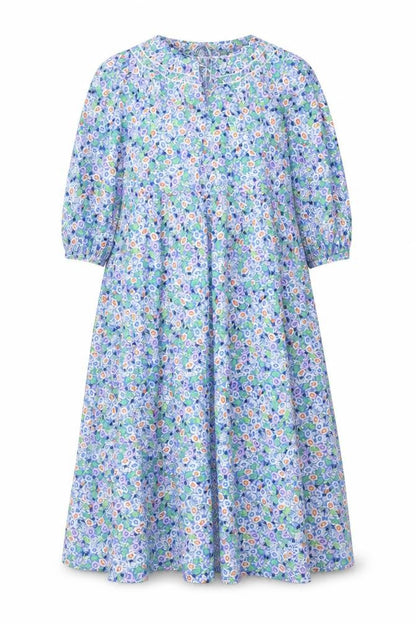 Marks and Spencer Womens Blue Floral Cotton A-Line Size 12 Round Neck Tie