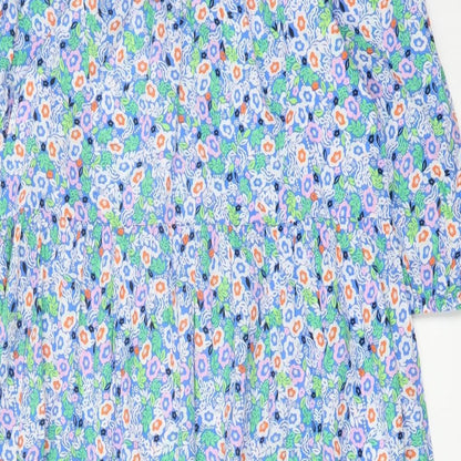 Marks and Spencer Womens Blue Floral Cotton A-Line Size 12 Round Neck Tie