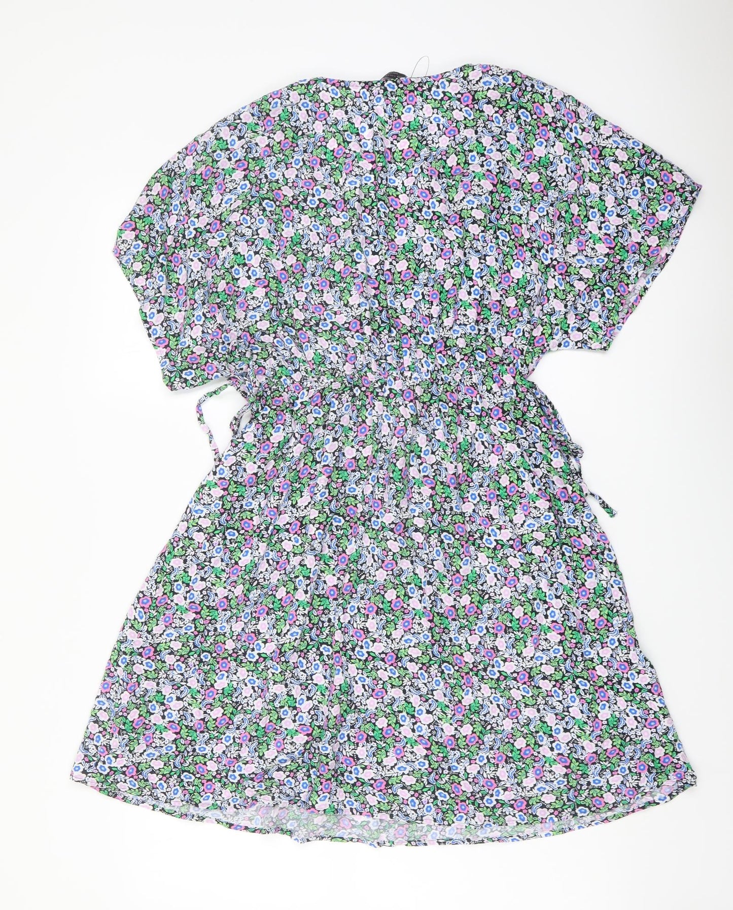 Marks and Spencer Womens Multicoloured Floral Viscose A-Line Size 10 V-Neck Pullover