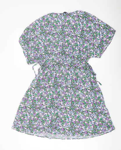 Marks and Spencer Womens Multicoloured Floral Viscose A-Line Size 10 V-Neck Pullover