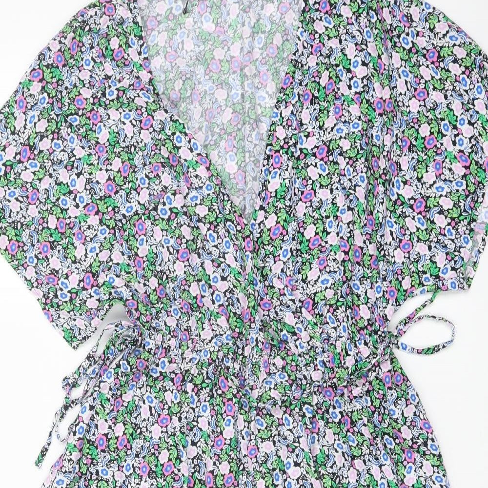 Marks and Spencer Womens Multicoloured Floral Viscose A-Line Size 10 V-Neck Pullover