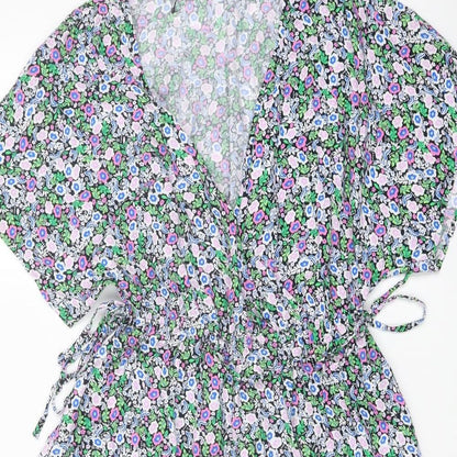Marks and Spencer Womens Multicoloured Floral Viscose A-Line Size 10 V-Neck Pullover