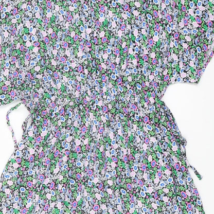 Marks and Spencer Womens Multicoloured Floral Viscose A-Line Size 10 V-Neck Pullover
