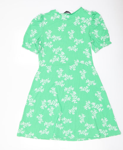 Marks and Spencer Womens Green Floral Viscose A-Line Size 10 Round Neck Pullover