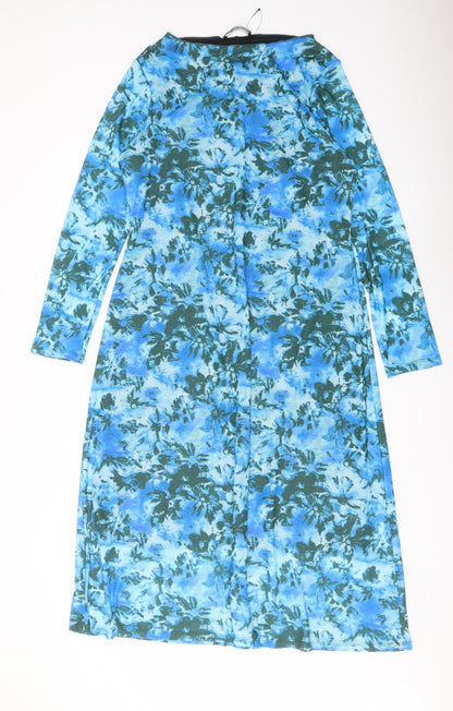 Marks and Spencer Womens Blue Geometric Polyester A-Line Size 16 Boat Neck Pullover