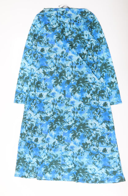 Marks and Spencer Womens Blue Geometric Polyester A-Line Size 16 Boat Neck Pullover