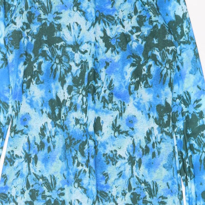 Marks and Spencer Womens Blue Geometric Polyester A-Line Size 16 Boat Neck Pullover
