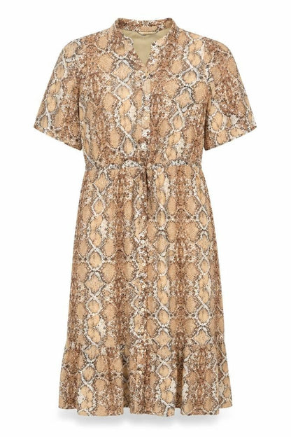 Marks and Spencer Womens Beige Animal Print Polyester Shirt Dress Size 10 Collared Button