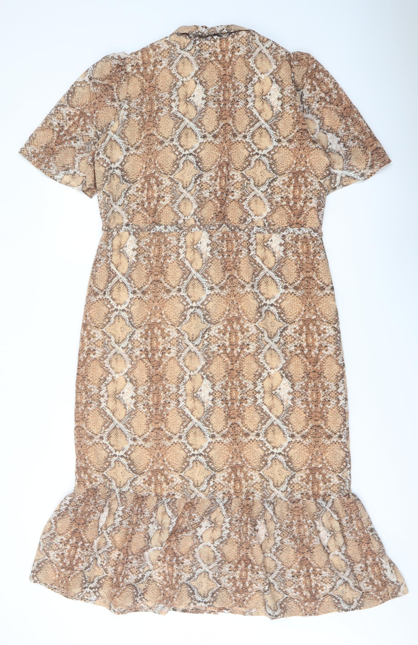 Marks and Spencer Womens Beige Animal Print Polyester Shirt Dress Size 10 Collared Button