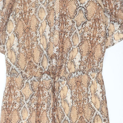 Marks and Spencer Womens Beige Animal Print Polyester Shirt Dress Size 10 Collared Button