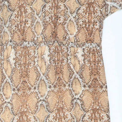 Marks and Spencer Womens Beige Animal Print Polyester Shirt Dress Size 10 Collared Button