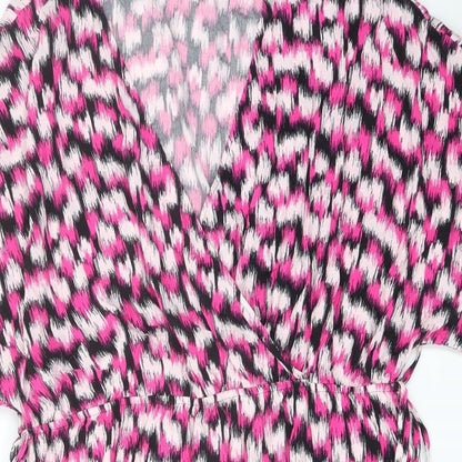 Marks and Spencer Womens Pink Geometric Viscose A-Line Size 24 V-Neck Pullover