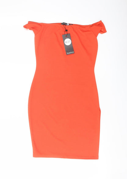 Boohoo Womens Red Polyester Bodycon Size 6 Square Neck Pullover