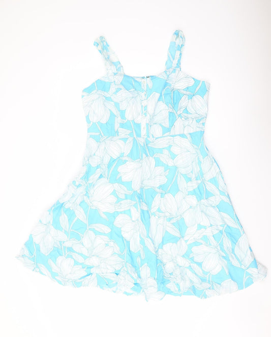 Roman Womens Blue Floral Polyester A-Line Size 16 Sweetheart Zip