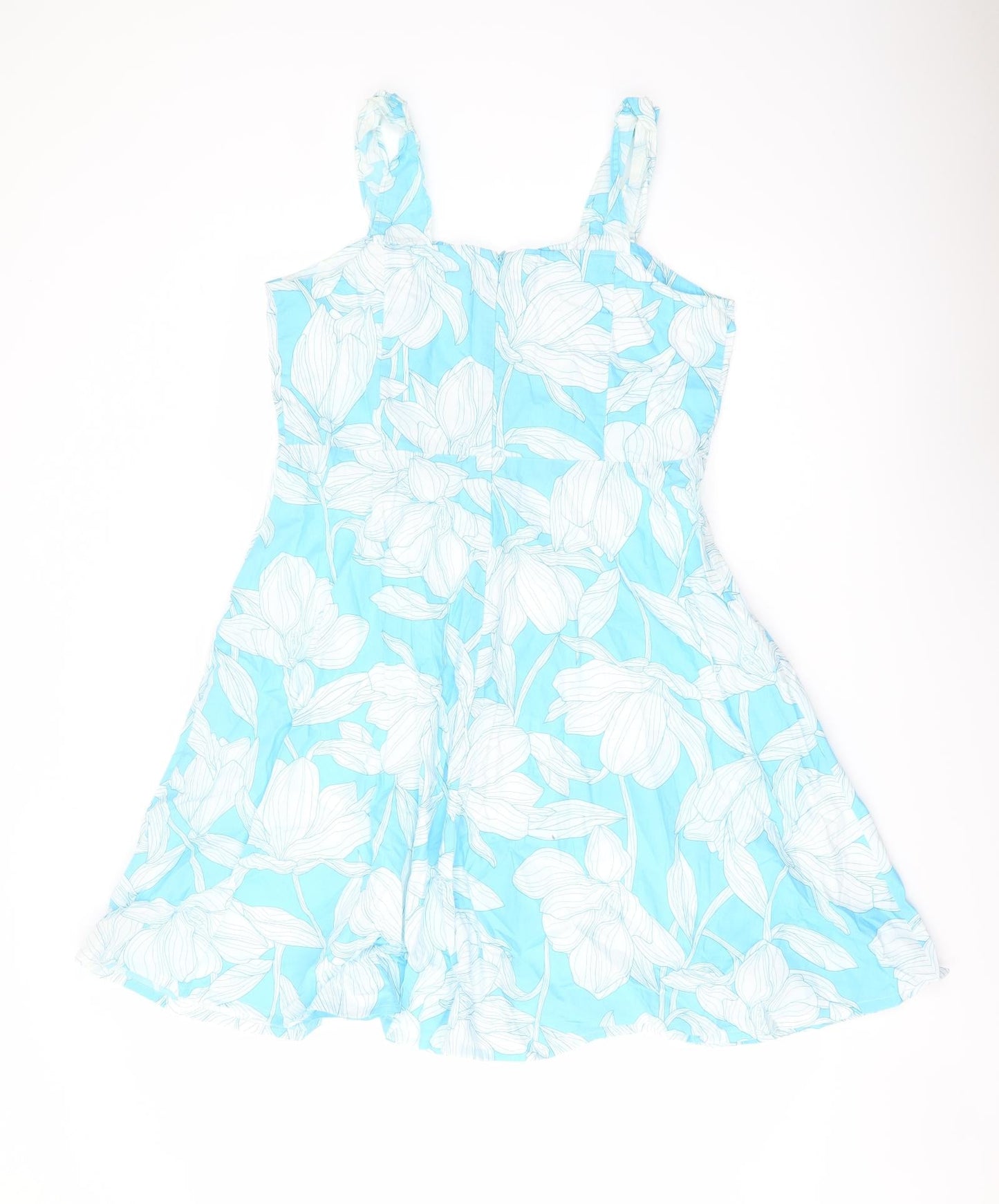 Roman Womens Blue Floral Polyester A-Line Size 16 Sweetheart Zip