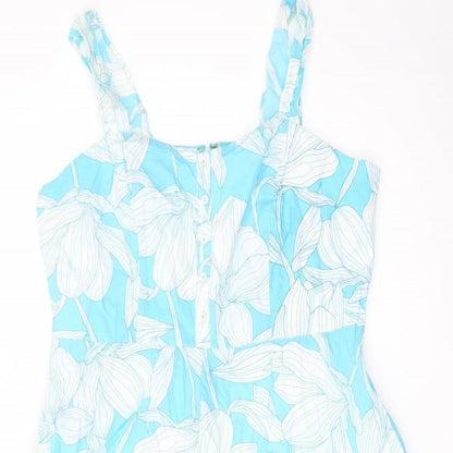 Roman Womens Blue Floral Polyester A-Line Size 16 Sweetheart Zip
