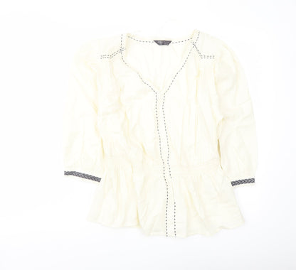 Marks and Spencer Womens Ivory Polyester Basic Blouse Size 14 V-Neck
