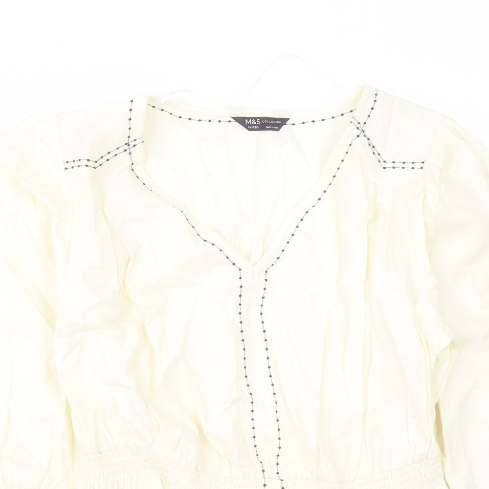 Marks and Spencer Womens Ivory Polyester Basic Blouse Size 14 V-Neck