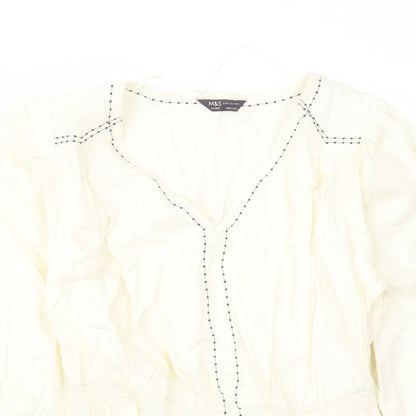 Marks and Spencer Womens Ivory Polyester Basic Blouse Size 14 V-Neck