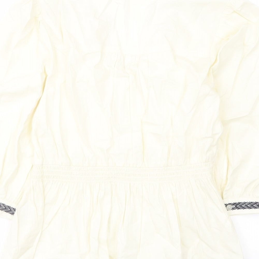 Marks and Spencer Womens Ivory Polyester Basic Blouse Size 14 V-Neck