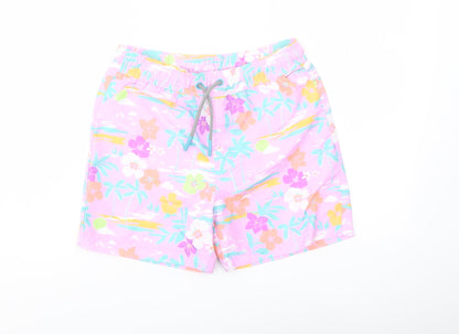 Marks and Spencer Boys Multicoloured Geometric Polyester Sweat Shorts Size 7-8 Years Regular Drawstring - Swim Shorts