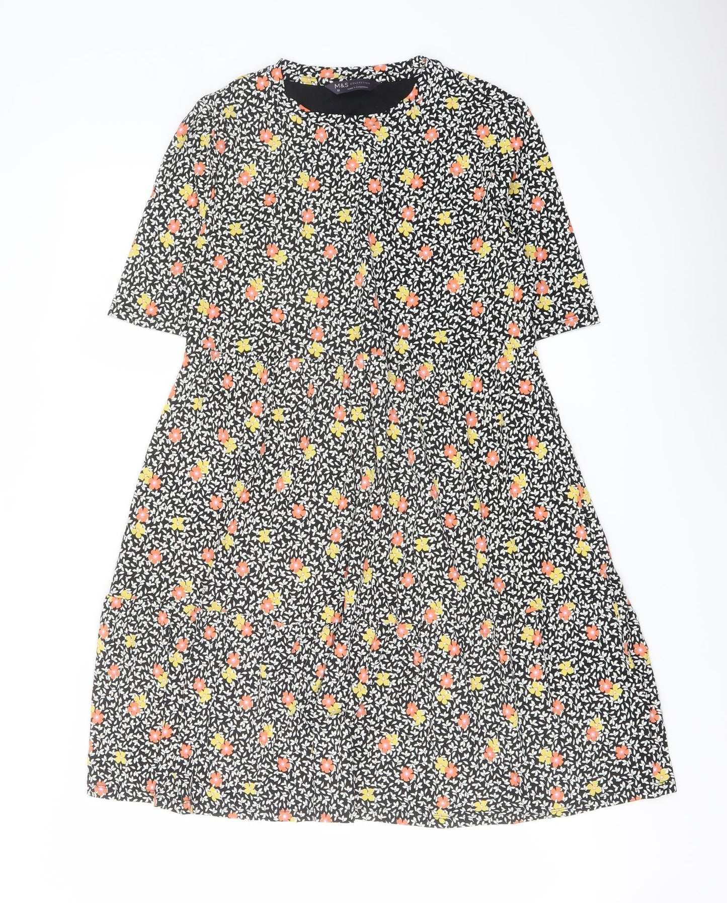 Marks and Spencer Womens Multicoloured Floral Viscose A-Line Size 12 Crew Neck Pullover