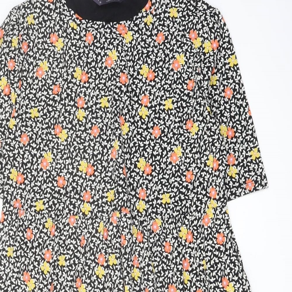 Marks and Spencer Womens Multicoloured Floral Viscose A-Line Size 12 Crew Neck Pullover