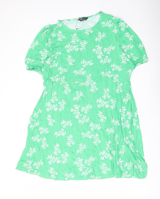Marks and Spencer Womens Green Floral Viscose A-Line Size 22 Round Neck Pullover