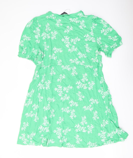 Marks and Spencer Womens Green Floral Viscose A-Line Size 22 Round Neck Pullover