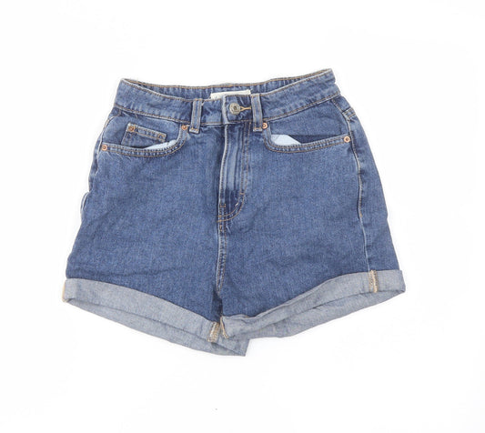 Denim & Co. Womens Blue Cotton Mom Shorts Size 4 L3 in Regular Button