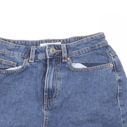 Denim & Co. Womens Blue Cotton Mom Shorts Size 4 L3 in Regular Button