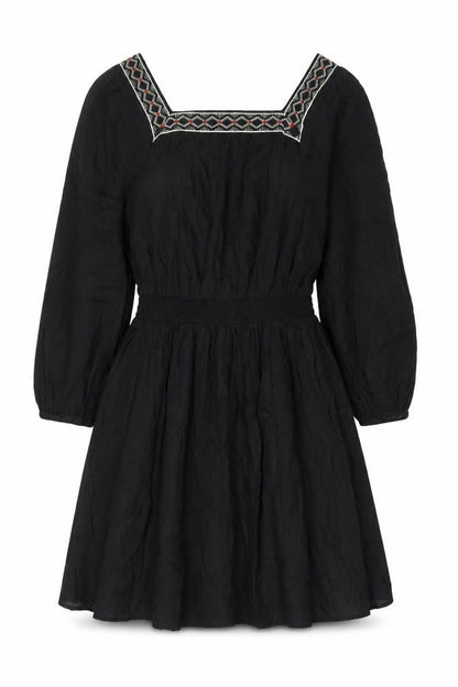 Marks and Spencer Womens Black Linen A-Line Size 8 Square Neck Pullover