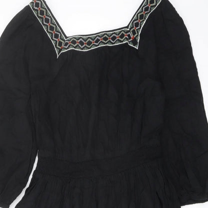Marks and Spencer Womens Black Linen A-Line Size 8 Square Neck Pullover